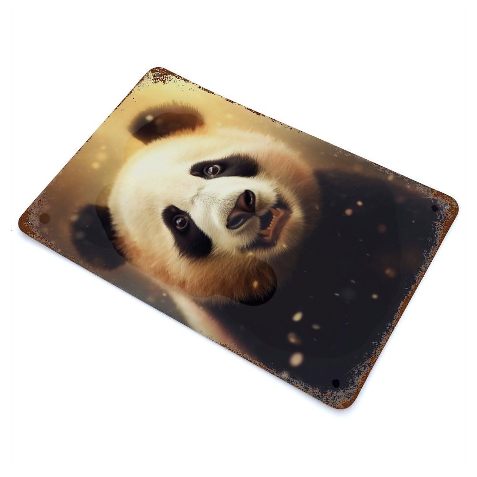 Aged Metal Wall Plaque with Panda Pandas Design 11.8"x7.9", for Farmhouse, Kitchen And Entryway Decor, Retro Wall Decor