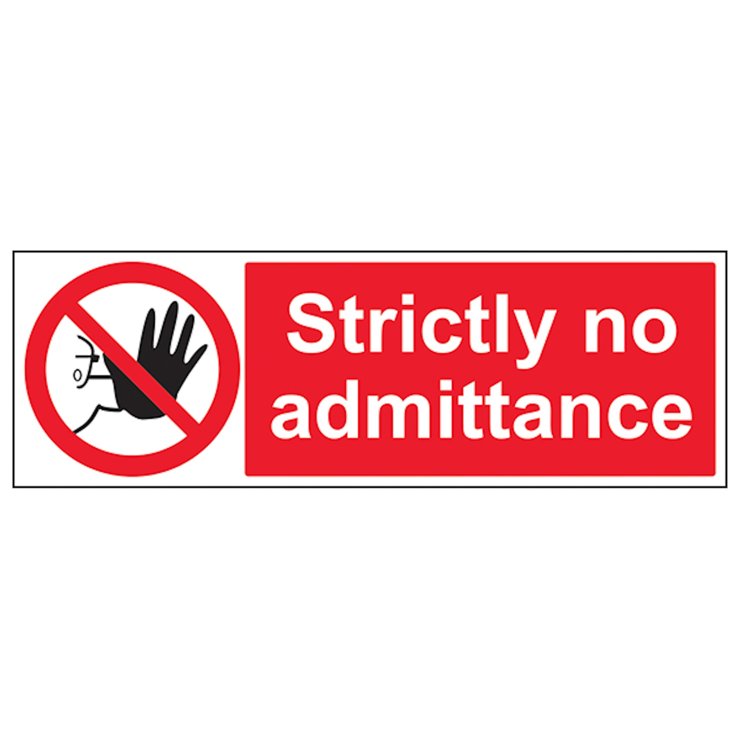 V Safety Strictly No Admittance - Landscape 300 x 100 mm - 2mm Super-Tough Rigid Plastic Safety Sign