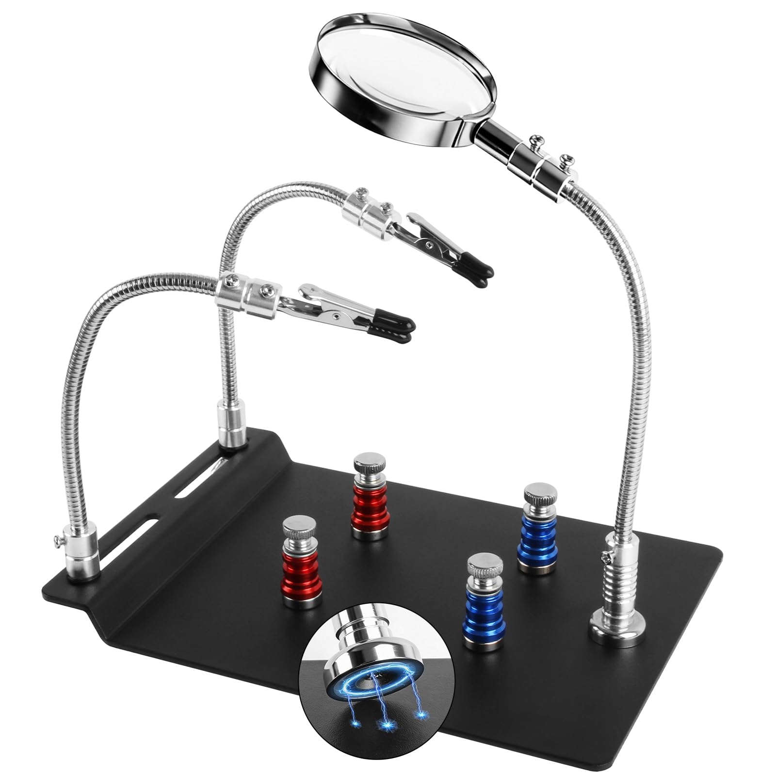 Dritte Hand Löten, Magnetische helfende Hand mit 4 PCB-Säulen Lötstation Helfende Hand mit 3X Lupe Löt-Leiterplattenhalter-Werkzeug für Lötarbeiten Elektronik Reparatur von Schmuck, Handwerk Entlöten