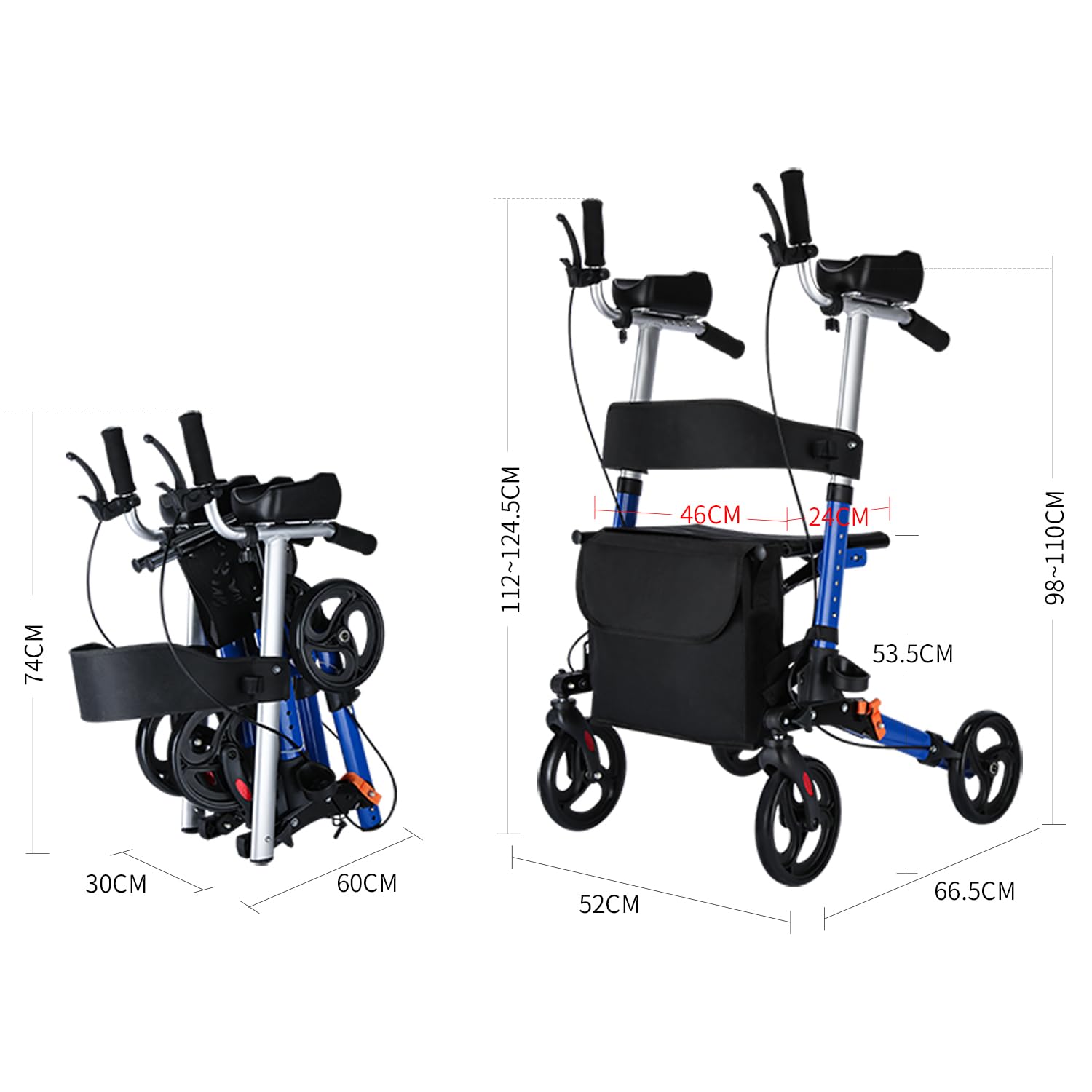 R2 Andador ligero y plegable de aluminio con apoyo ajustable para antebrazos, soporta hasta 150KG, un auxiliar ideal para personas mayores
