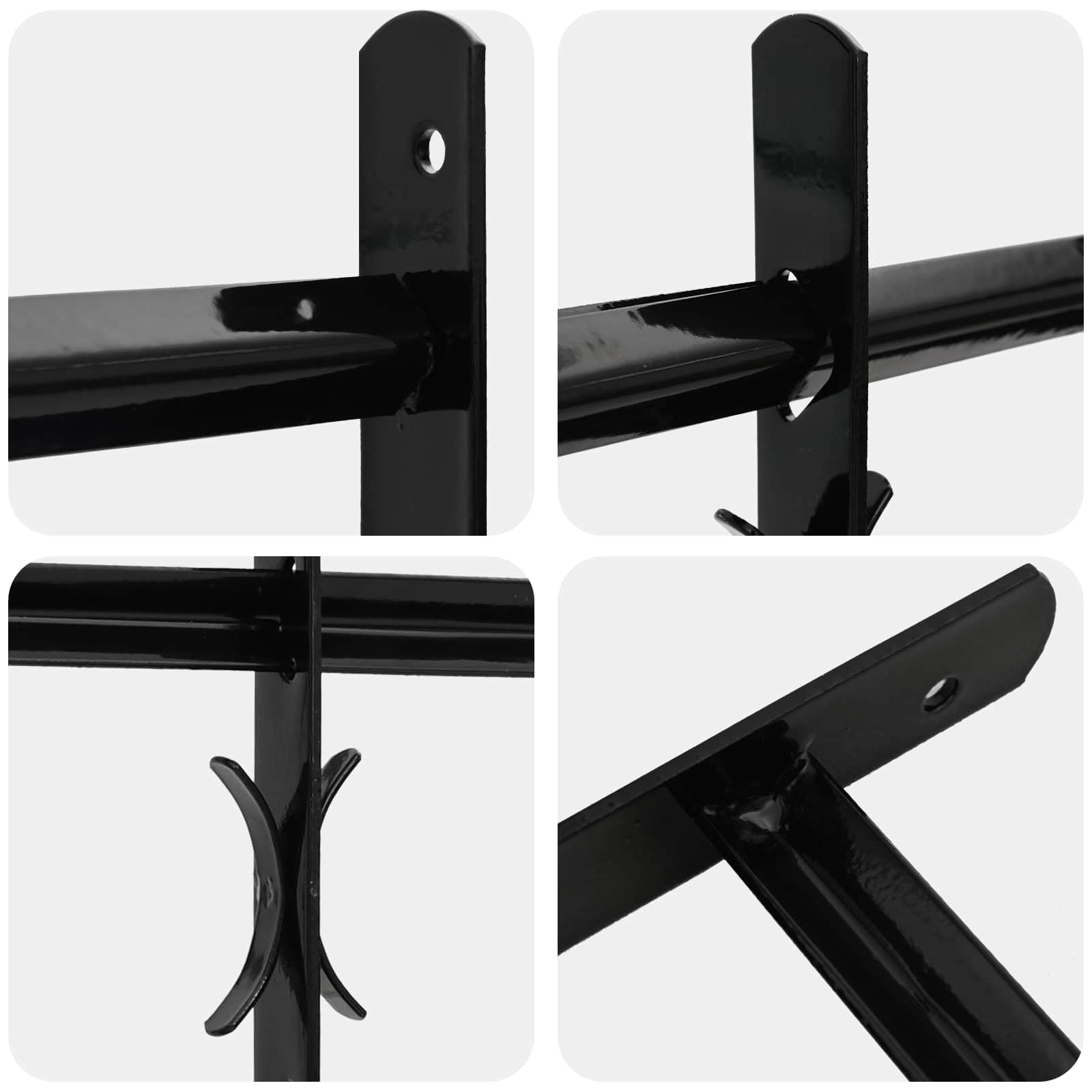 Juego de 3 barreras de seguridad para ventanas de acero galvanizado, color negro, 4 barras transversales, anchura ajustable de 43 a 74 cm, montaje horizontal, para claraboyas y ventanas de