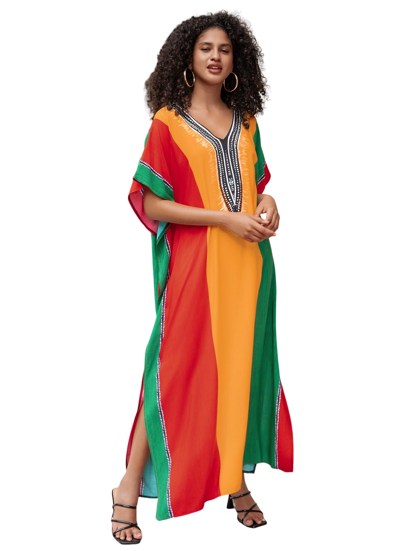 NFVNKJ Women's Plus Size Beach Lounge Kaftan Maxi Dress Swimsuit Coverup for Women