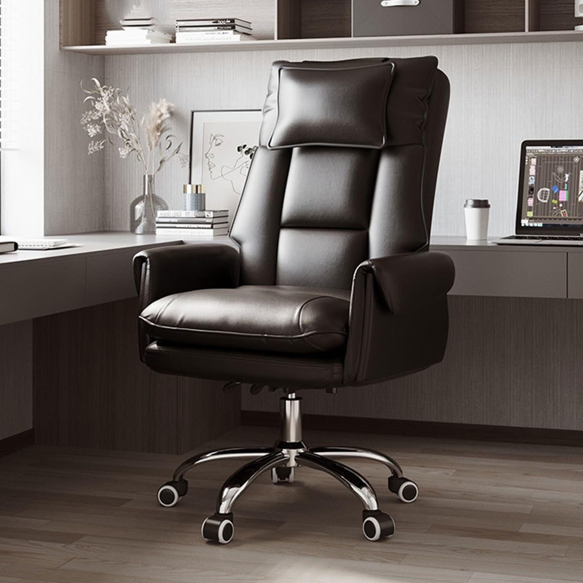 NZPOST Executive Chair Leather Office Chair with Arms Height Adjustable Swivel Home Office Chair for Studying,Ergonomic Computer Chair with Wheels Task Chair
