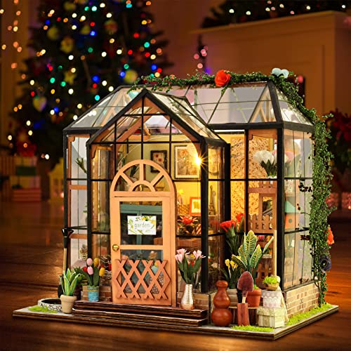 Diy Miniature Dollhouse Kit,Scale Wooden Diy Craft House Kits For Adults Miniature Green House With Tiny Furniture And Led,3D House Puzzle Model Building Flower Room Kits,Birthday Gift For Friends #TOP6