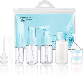 Grantop Travel Bottles Set, 11 Pcs Set Cosmetics Travel Bottle, Leak Proof Squeezable containers & Spray Bottles with Labels Dropper Funnel for Filling (Blue-11Pcs)