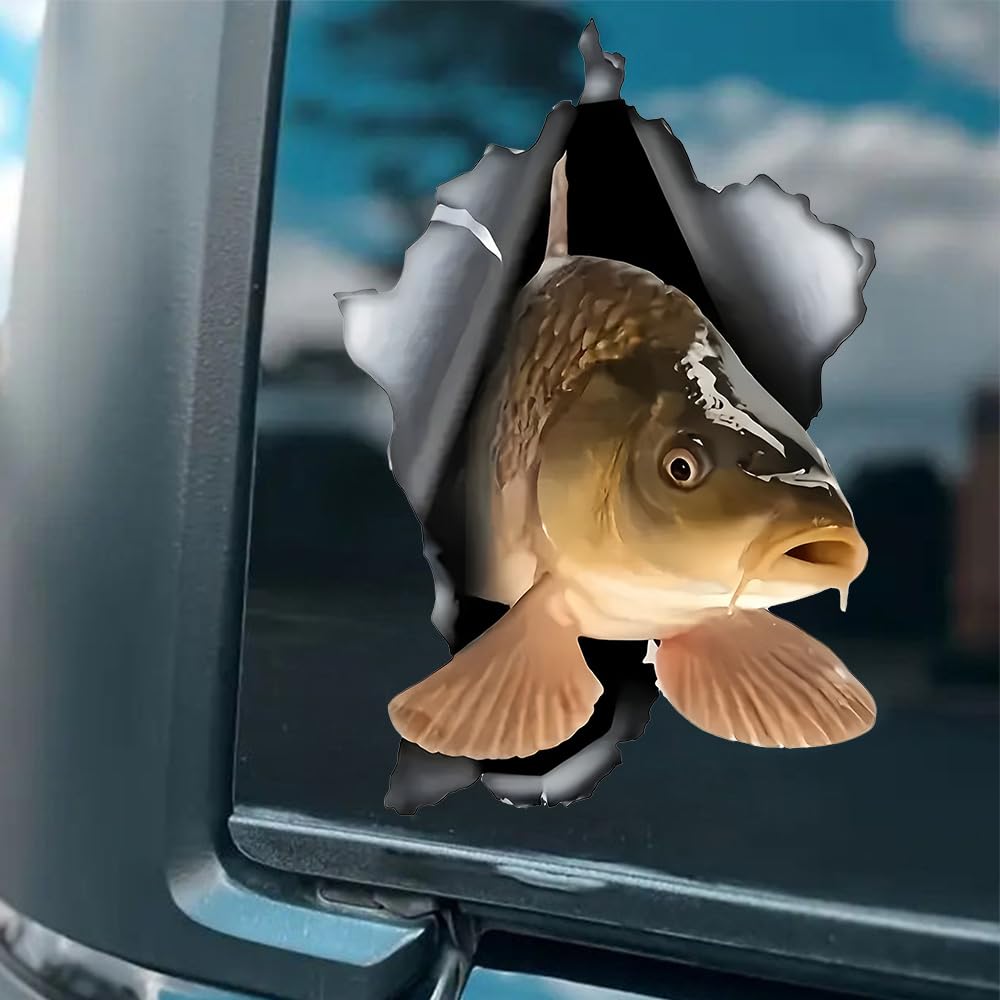 2 Stück lebendige Karpfenfisch-Aufkleber, 10x16 cm, wasserfeste Vinyl-Autoaufkleber, Angel-Design, geeignet für Autostoßstange, Windschutzscheibe, Angelbox – ein Geschenk für Angler | #DZ01