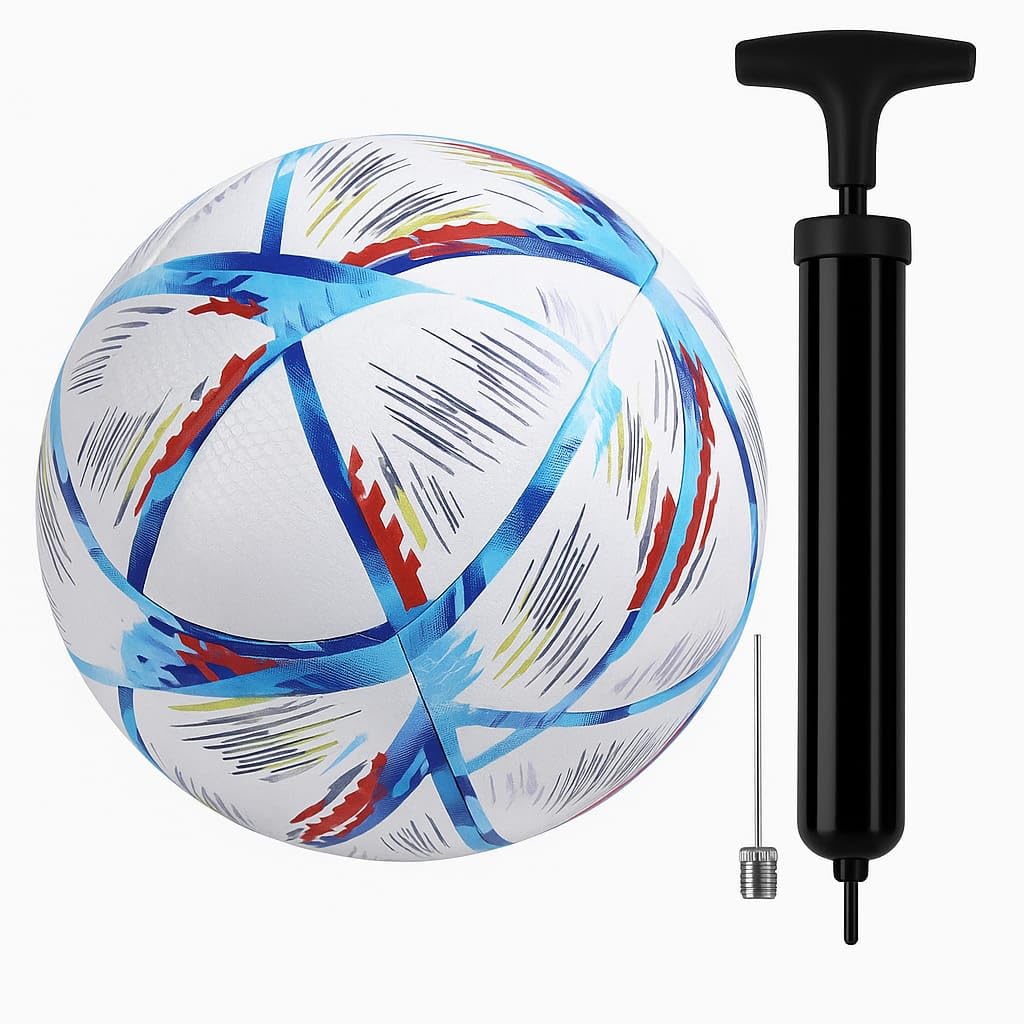 Premium PU Leather Football Size 5 with Free Air Pump Durable Training & Match Ball for Kids, Adults & Beginners Soft Touch Long Lasting Stitch Ideal for School, Turf & Outdoor Play (Multicolor)-image-26