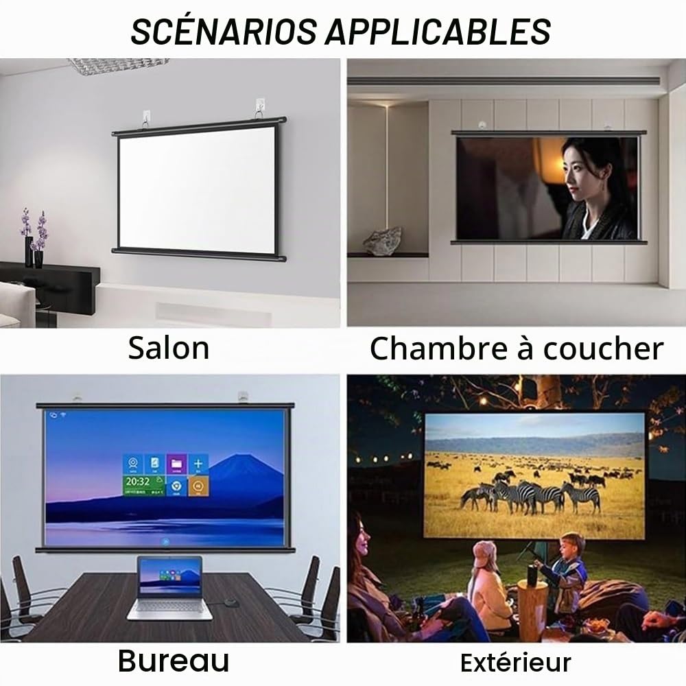 Ecran Projecteur Manuel Enroulable Écran De Projection Mural 40 50 60 Pouces HD 4K Écran Videoprojecteur Home Cinéma pour Intérieur Extérieur, Format 4:3 16:9(60 inch (16:9))