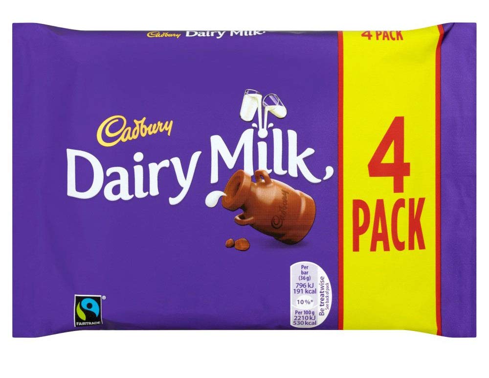 10er SET Cadbury Dairy Milk Vollmilch Schokoriegel 4er Pack (4 x 36 g) / Schokoladen Riegel