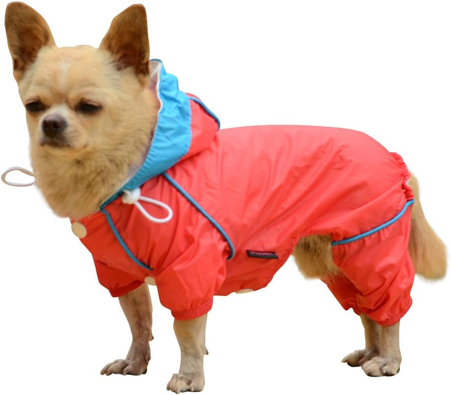 PETSOO Puppy Dog Pets Fashion PVC Hooded Lined Outdoor Raincoat Rain Jacket-Red-XL