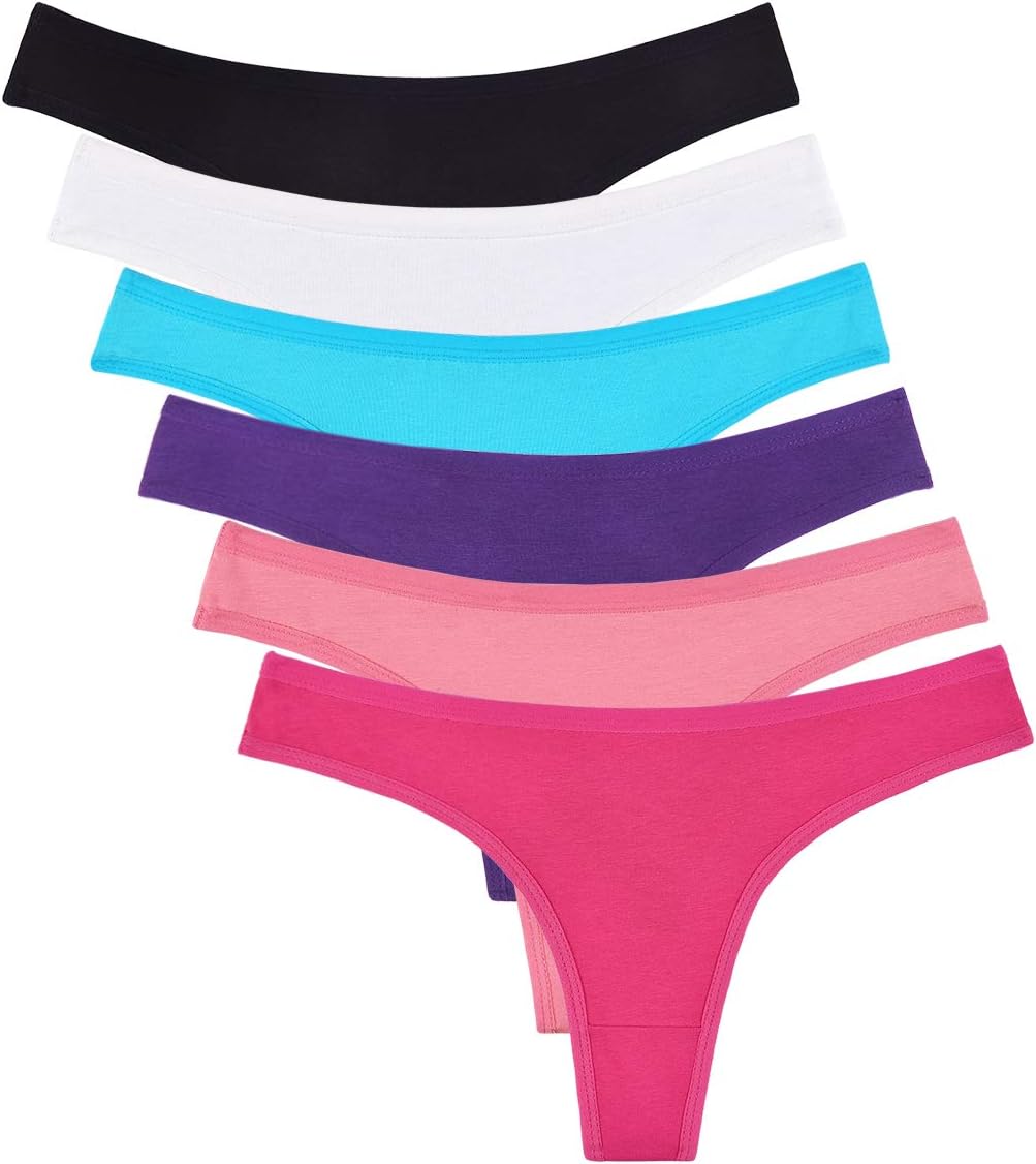 Sunm Boutique6 Pack Women's Cotton Thongs Breathable Bikini Panties Underwear