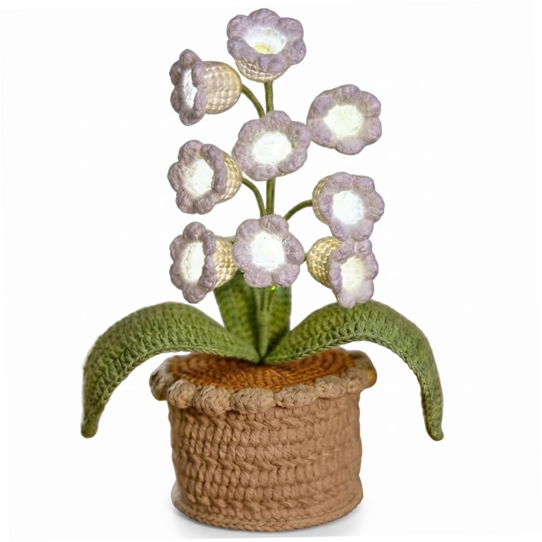Neptuiby Crocheted Flowers, 9-head Crocheted Lily Of The Valley Lamp, Handcrafted Flower Light with Led Strings - White.