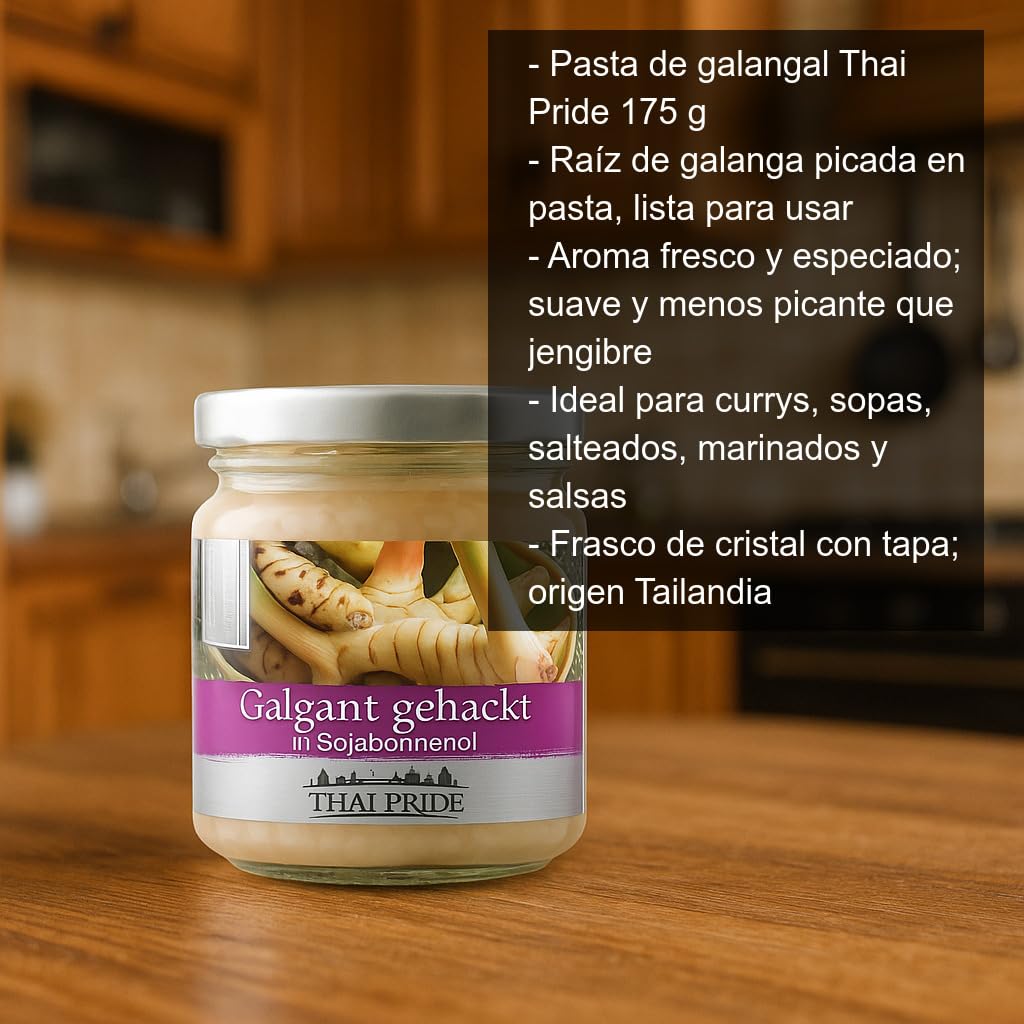 Pasta de galangal picado 175 g en frasco de cristal para cocina tailandesa