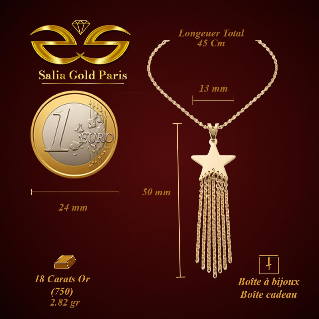 Collar - Oro de 18 quilates - 2,82 gr - Collar estrella con cascadas de cadena dorada delicadamente colgantes - Valor refugio - Idea regalo - sello 750 - Certificado de autenticidad