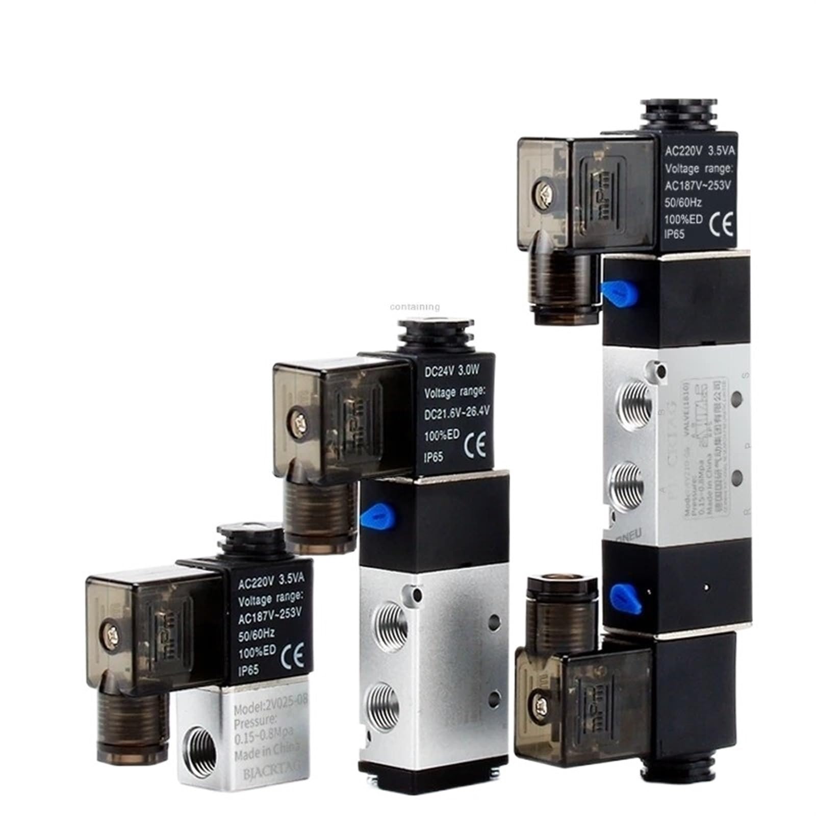 Válvula Solenoide 220V neumática 4V220-08 Aire 5 vías 2 Posiciones 1/4 "Bobina aleación de Aluminio Interna DC 12V eléctrica 24V AC 110V(W 4mm Fittings,AC 220V)