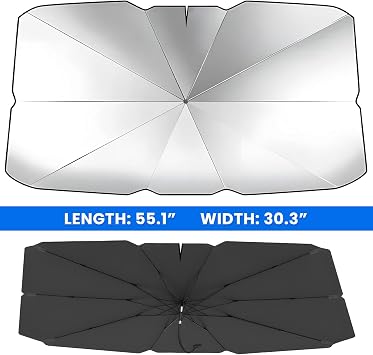 Car Windshield Sunshade Umbrella, 5530 Auto Front Window Sun Shade Cover with 360 Bendable Handle, Foldable Vehicle Windshield Sunshade Umbrella for Sun & UV Protection (L)