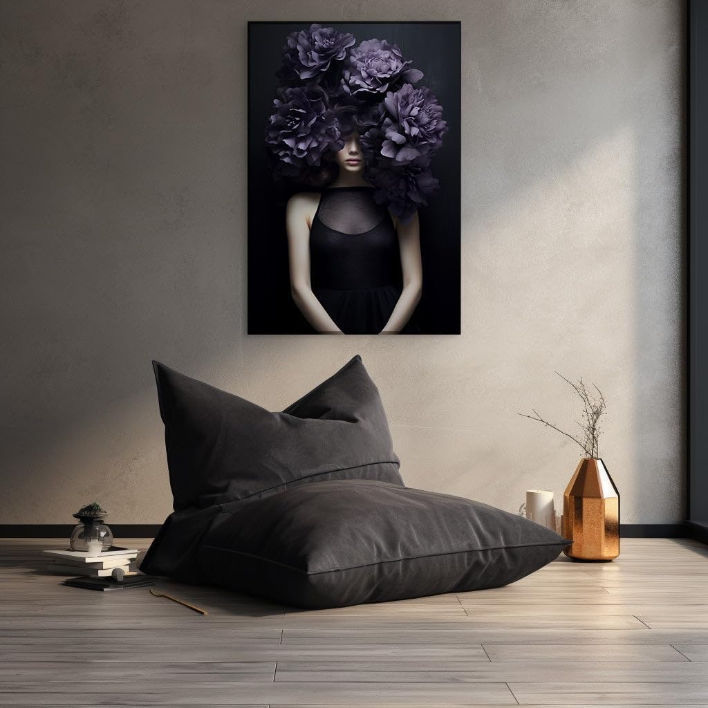 Canvas for Living Room. Whispers in Blossom Obscure: A Dreamlike Portrait of Mystery and Elegance, 27 x 18 inch Canvas Wall Art - Contemporary Masterpieces - Inspirational Office Decor