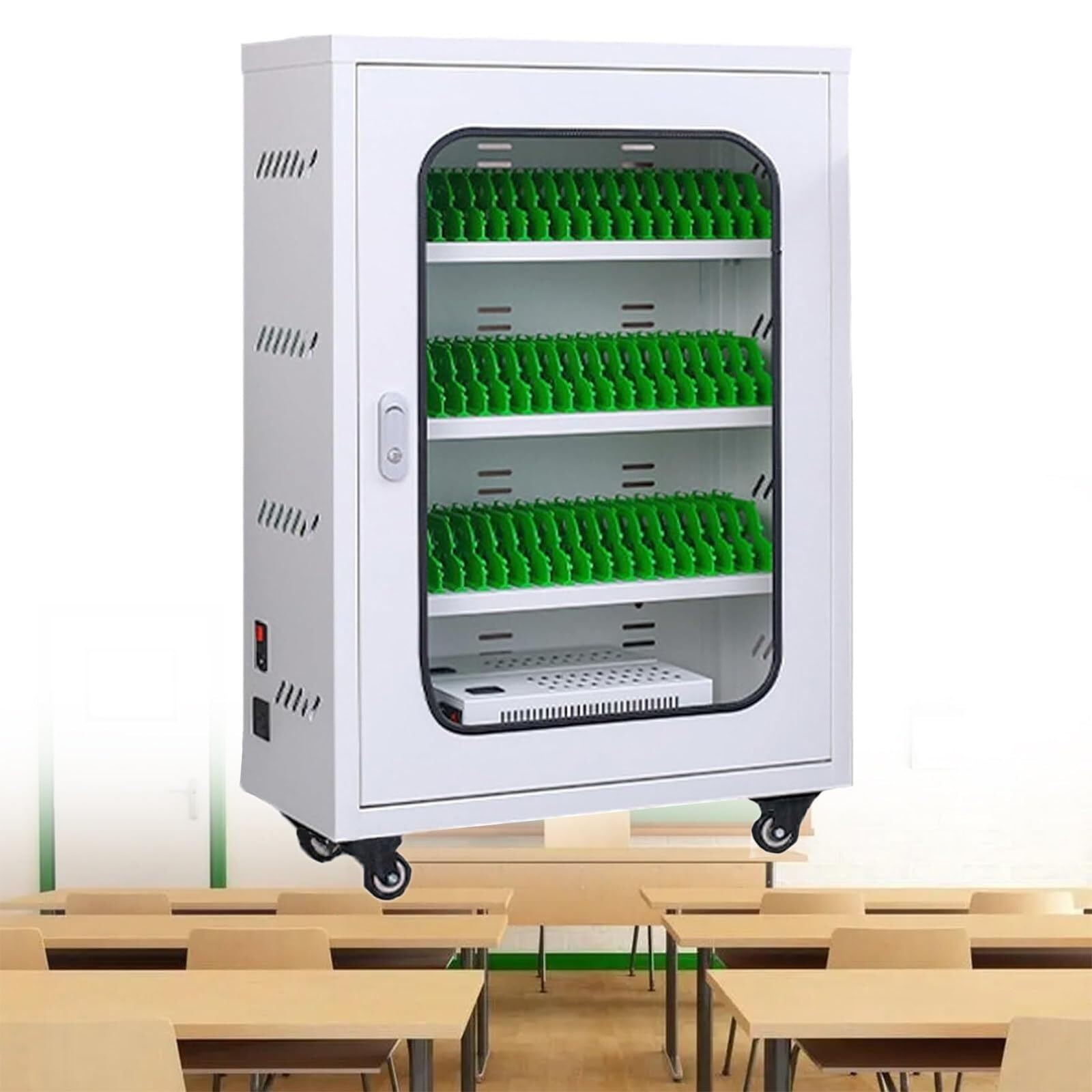 Estación de Carga for teléfonos gabinete de Carga móvil con Cerradura y Ruedas universales Carrito de Carga multidispositivo for bibliotecas de oficinas y universidades(60slots)