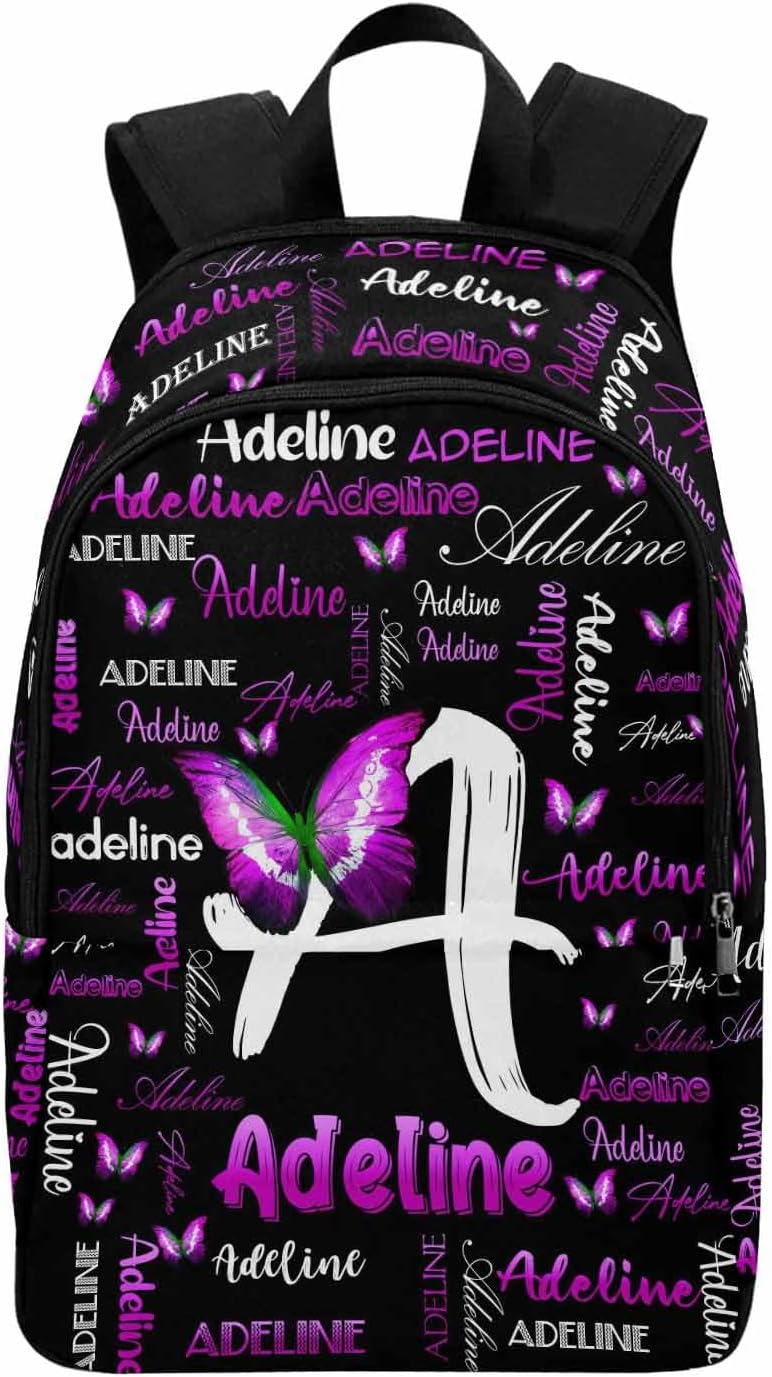 MyPupSocks Custom Backpack for Kids, Personalized Gradual Green Name Logo Black Bag Schoolbag Casual Daypack Customized Name Travel Laptop Bag Backpack for Daughter Son Teens Travel Picnic