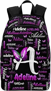 MyPupSocks Personalized School Backpack for Daughter from Mom, Custom Purple Initial Name Casual Daypacks Customized Travel Book Bag with Name Knapsack Schoolbag for Teens Boys Girls College