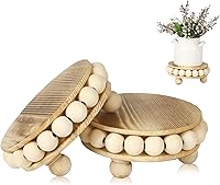 2 Pack 4-Inch Brown Wood Risers for Farmhouse Decor - Sturdy Pedestal Display Stands for Tiered Trays, Candles, Plants