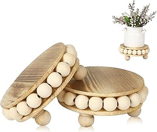 2 Pack Wood Riser, Risers for Decor，Pedestal Stand，Display Stand apply to Home Decor，Farmhouse Decor，Tiered Tray Decor(Brown, 4 Inches)…