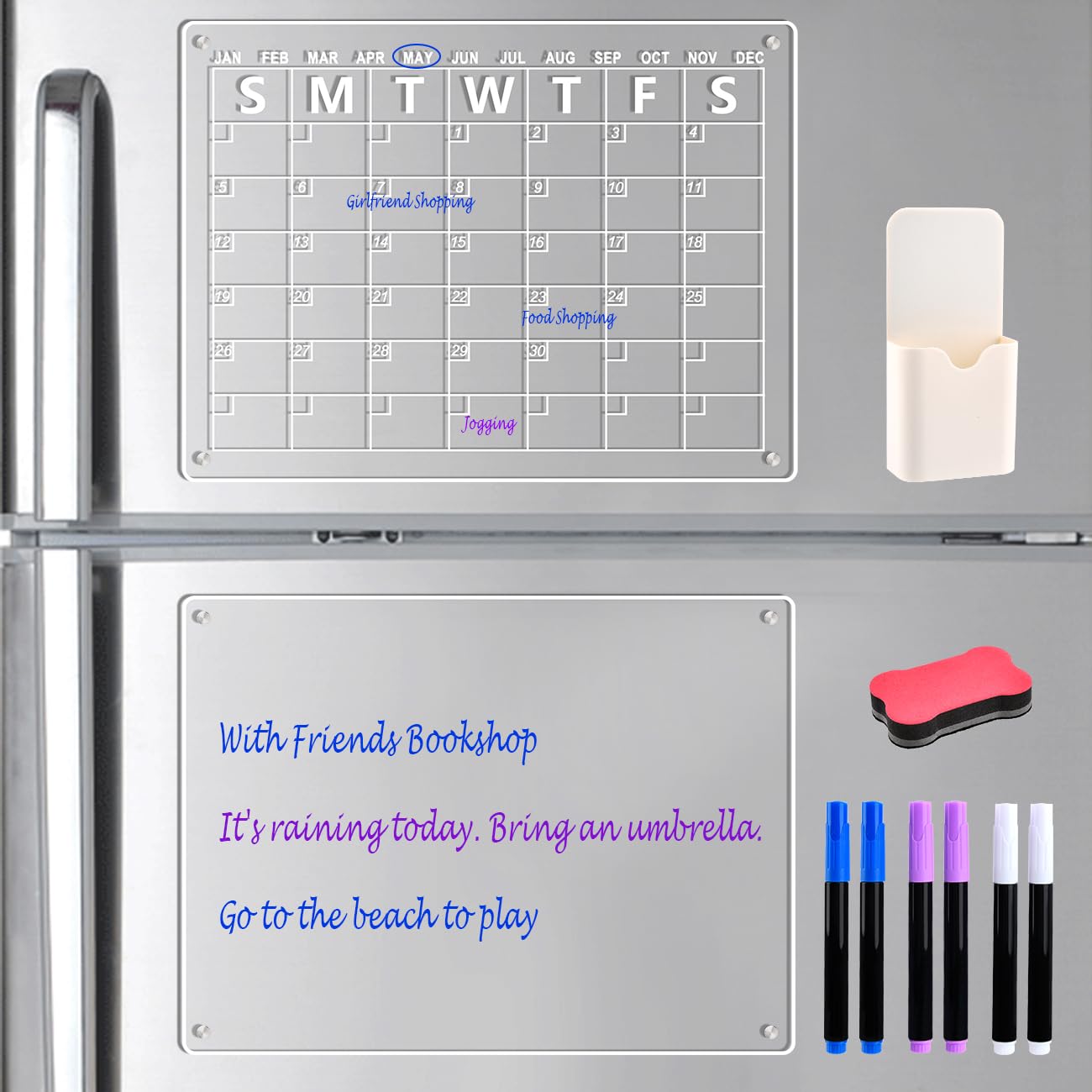 DODUOS Magnetic Fridge Calendar With 6 Dry Erase Markers 3 Colors,Magnetic Calendar For Fridge,Magnetics Weekly Planner For Fridges,Dry Erase Calendars Board Reusable,Acrylic Weekly Planner Whiteboard