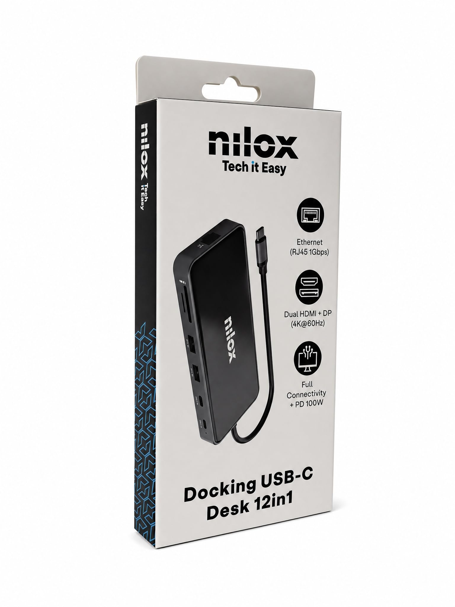 Nilox, Hub USB-C 12 w 1, stacja dokująca, wąska konstrukcja, plug & play