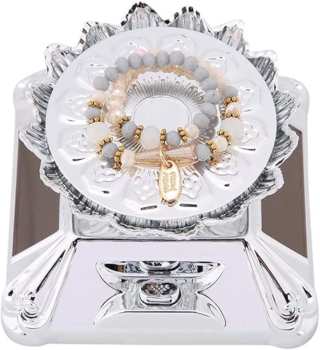 Miniatura 6 de Soporte de exhibición de joyas, luz LED solar para escaparate giratorio 360, reloj giratorio para teléfono, anillo de joyería (plata)