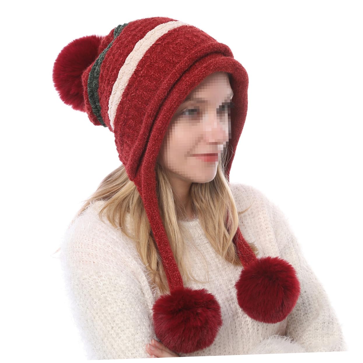 GALPADA 3pezzi Cappello Di Lana Invernale Per Donna Con Pompon Decorativo Berretto Tricot Caldo e Confortevole Adatto Per Attività Outdoor Inverno Rosso