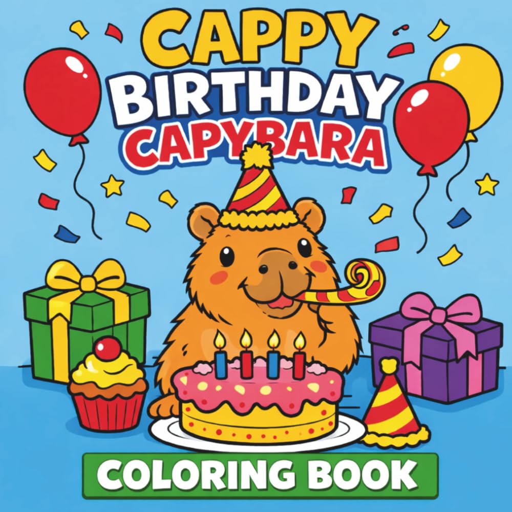 Cappy Birthday: A Cute Capybara Birthday Coloring Book for Kids and Toddlers