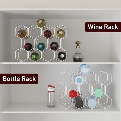 Miniatura 5 de Buruis Estante de vino para encimera, 14 botellas, moderno soporte de metal independiente para vino tinto y blanco, mesa, cocina, bar y