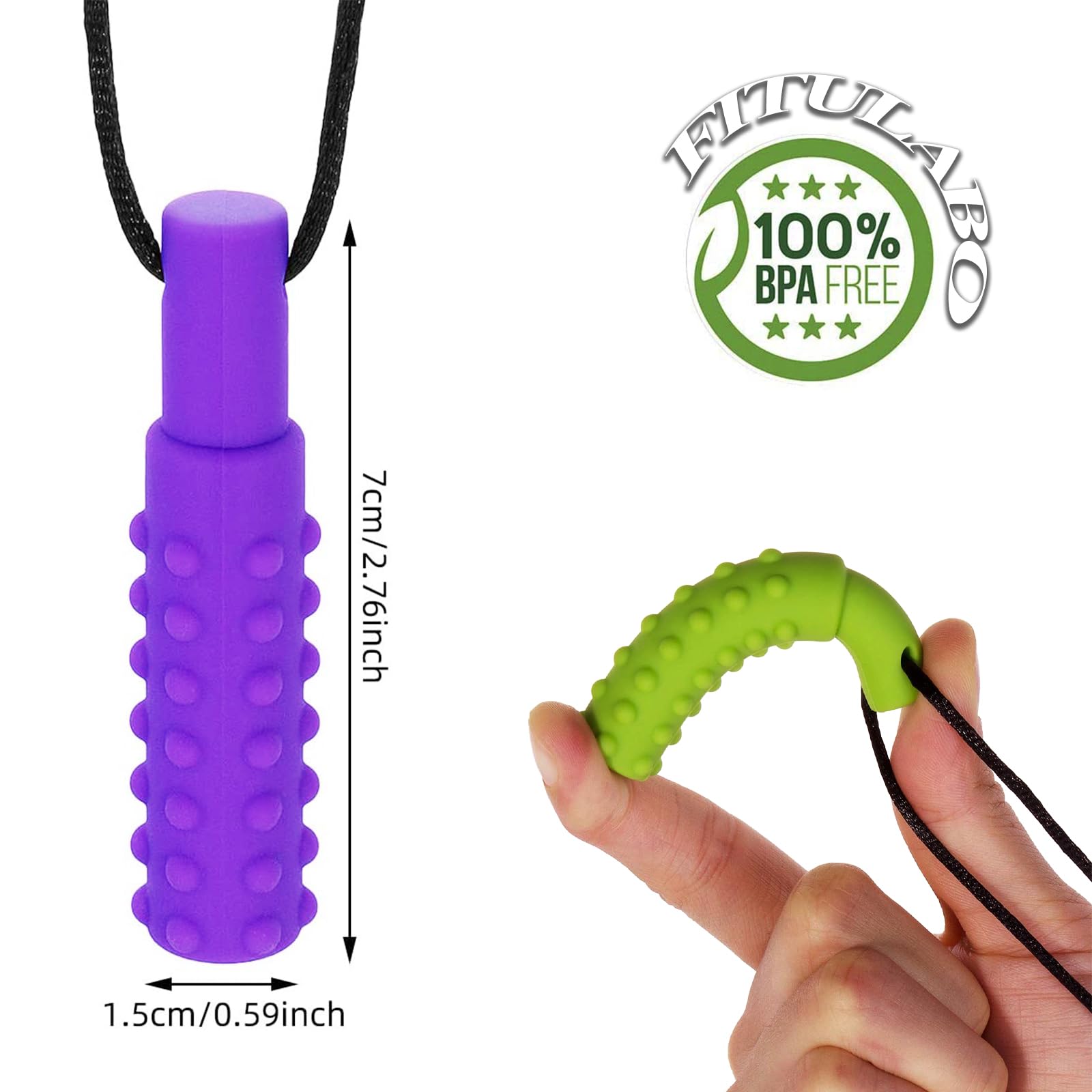 FITULABO Silicone Sensory Chew Necklace, 5 Pack Chewy Buddy Toys for Autism ADHD SPD, Multicolor - Image 2