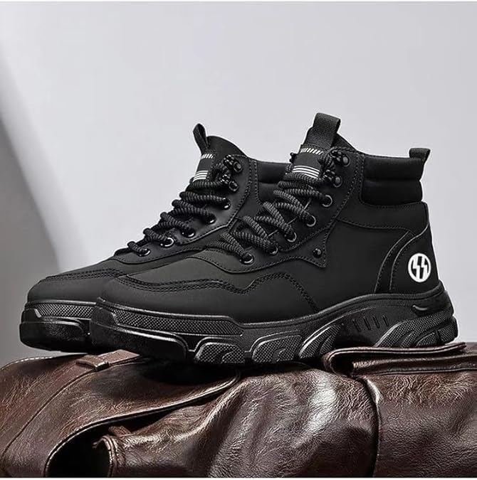 Men Fashion Buckle Sport Hiking Boots,Men High Top Lace-up Shoes for Motorcycle Hiking Outdoor Sneakers Long Lasting