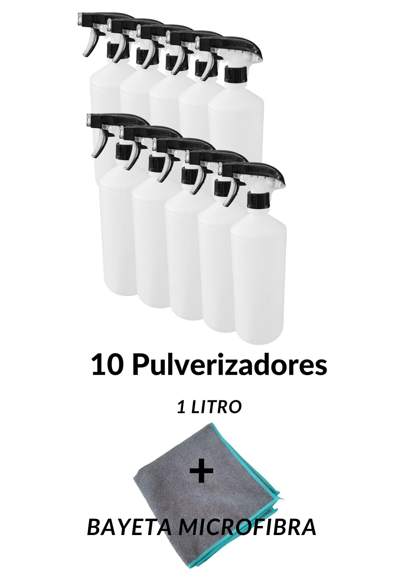 ECO-JIN PULVERIZADOR DE BOTELLA 1L DE CAPACIDAD (BOTELLAS VACIAS). KIT DE 10 UNIDADES + BAYETA DE MICROFIBRA