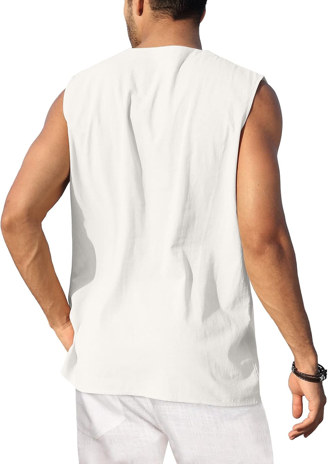KUYIGO Men's Fashion Beach Sleeveless Shirts Hippie Tank Top Linen Viking Tunic for Summer - Image 4
