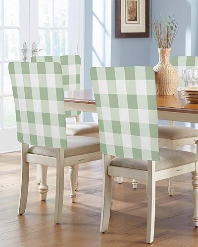 Miniatura 12 de Juego de 4 fundas para respaldo de silla a cuadros de color blanco crema, fundas extraíbles lavables para sillas de comedor, modernas, geométricas