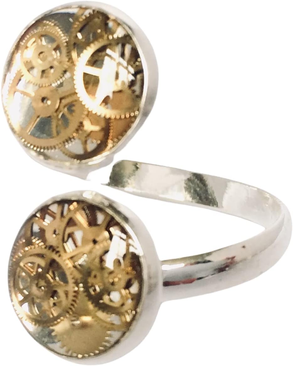 Handmade Designer Ring, Designer Ring, Steampunk Ring, Watch Cogs Ring, Cogs Ring, Mechanical Ring, Double Ring, Ladies Double Ring, Wraparound Ring