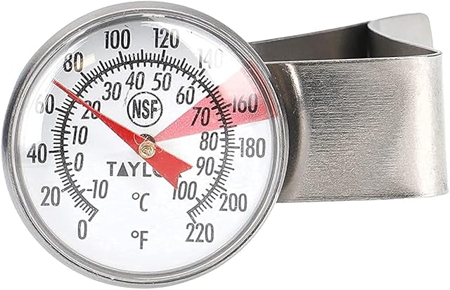 Taylor Frothy Milk Thermometer for Coffee, Instant Read Accurate Catering Grade Temperature Probe with Clip and Holder, Stainless Steel, White