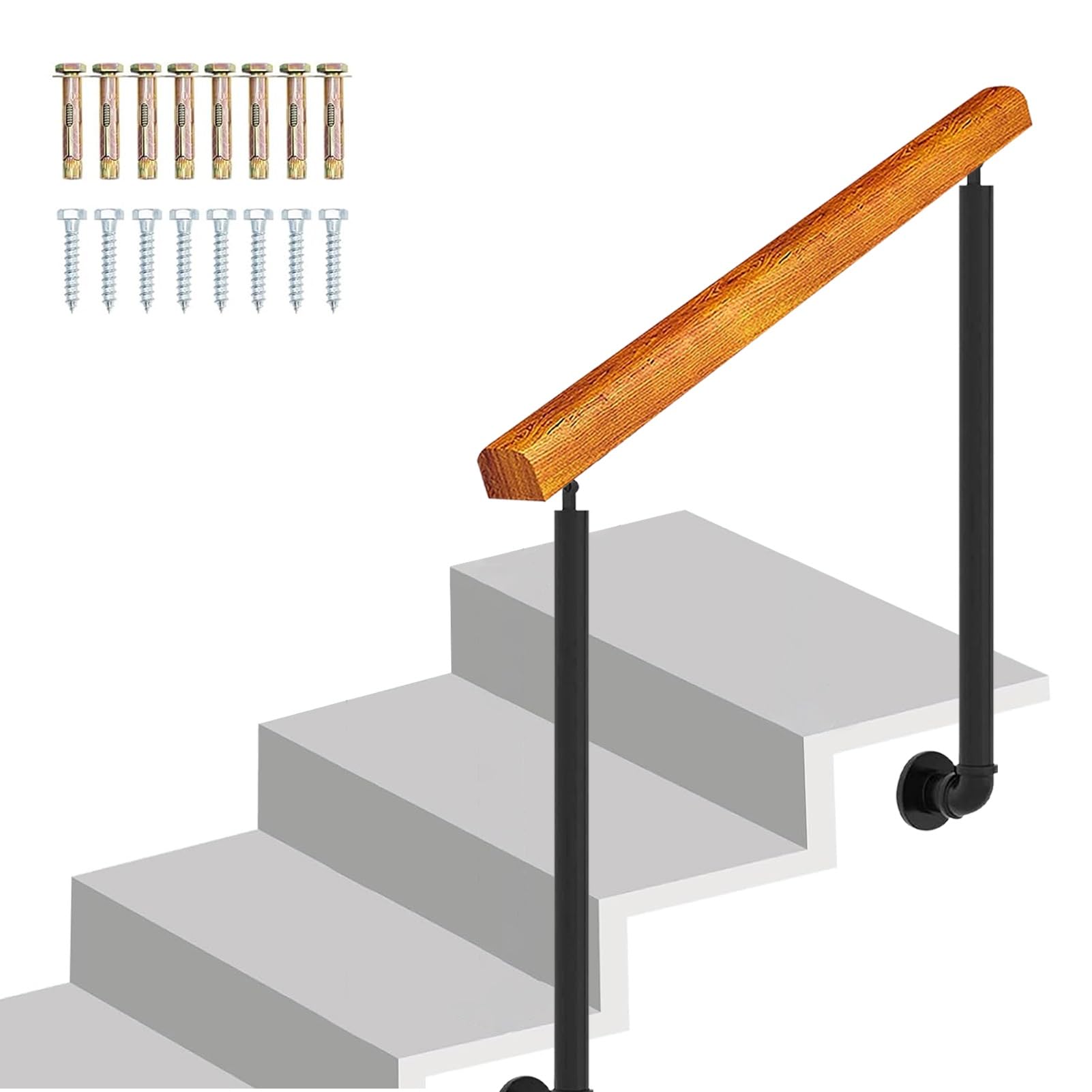 Kit de rampe extérieure réglable en bois et fer forgé pour entrée