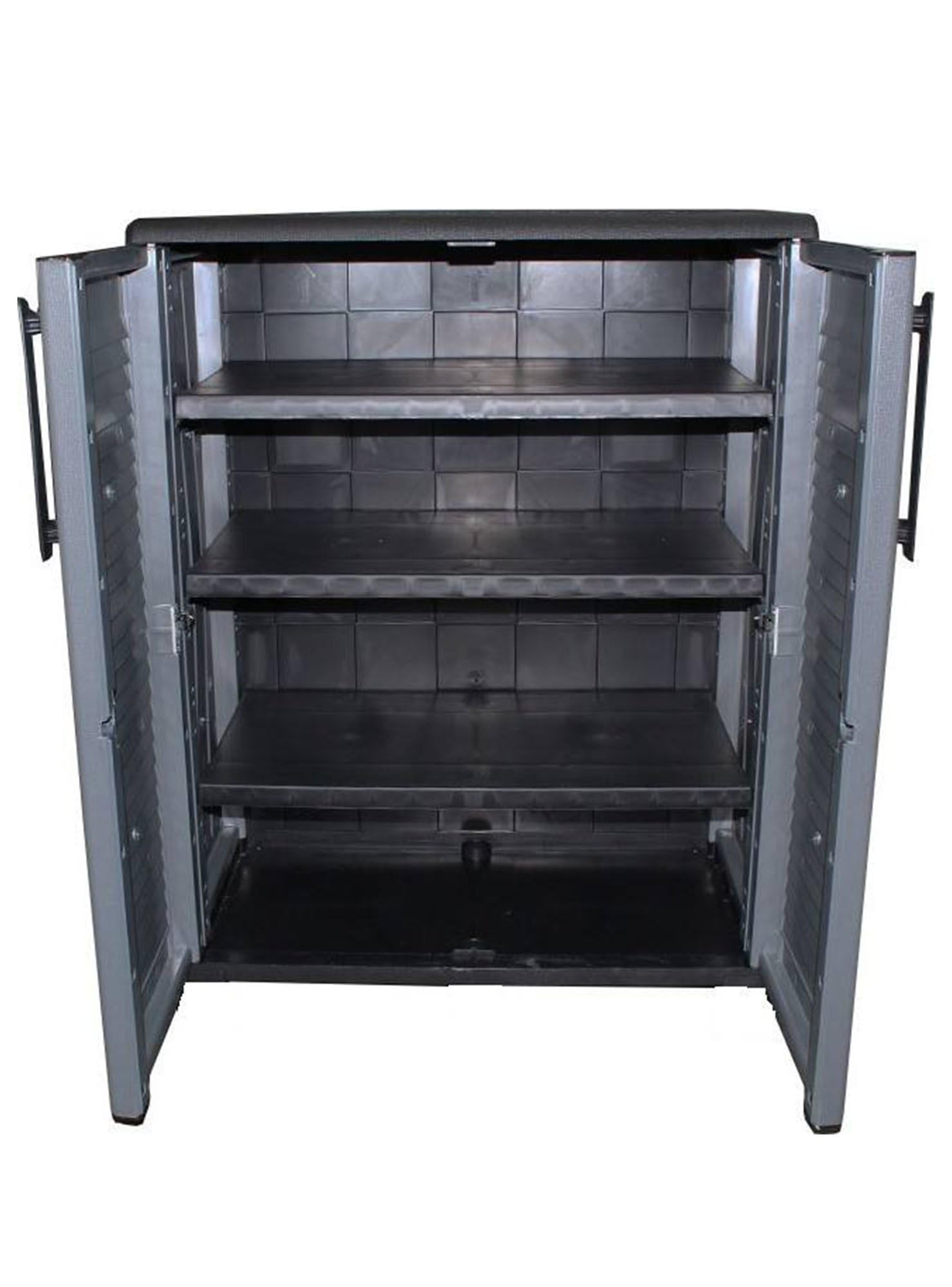 Dmora - Armoire d'extérieur Bilzen, Mobilier d'extérieur, Armoire de Balcon Polyvalente, 100% Made in Italy, Gris et Noir, Finition rayée, 68x37h84 cm