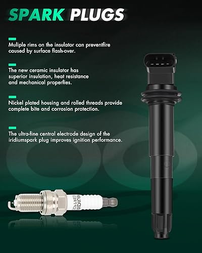 Miniatura 5 de SCITOO 8 bobinas de encendido UF513 con 8 bujías de iridio para Porsche 2003 2004 para Cayenne V8 4.5L