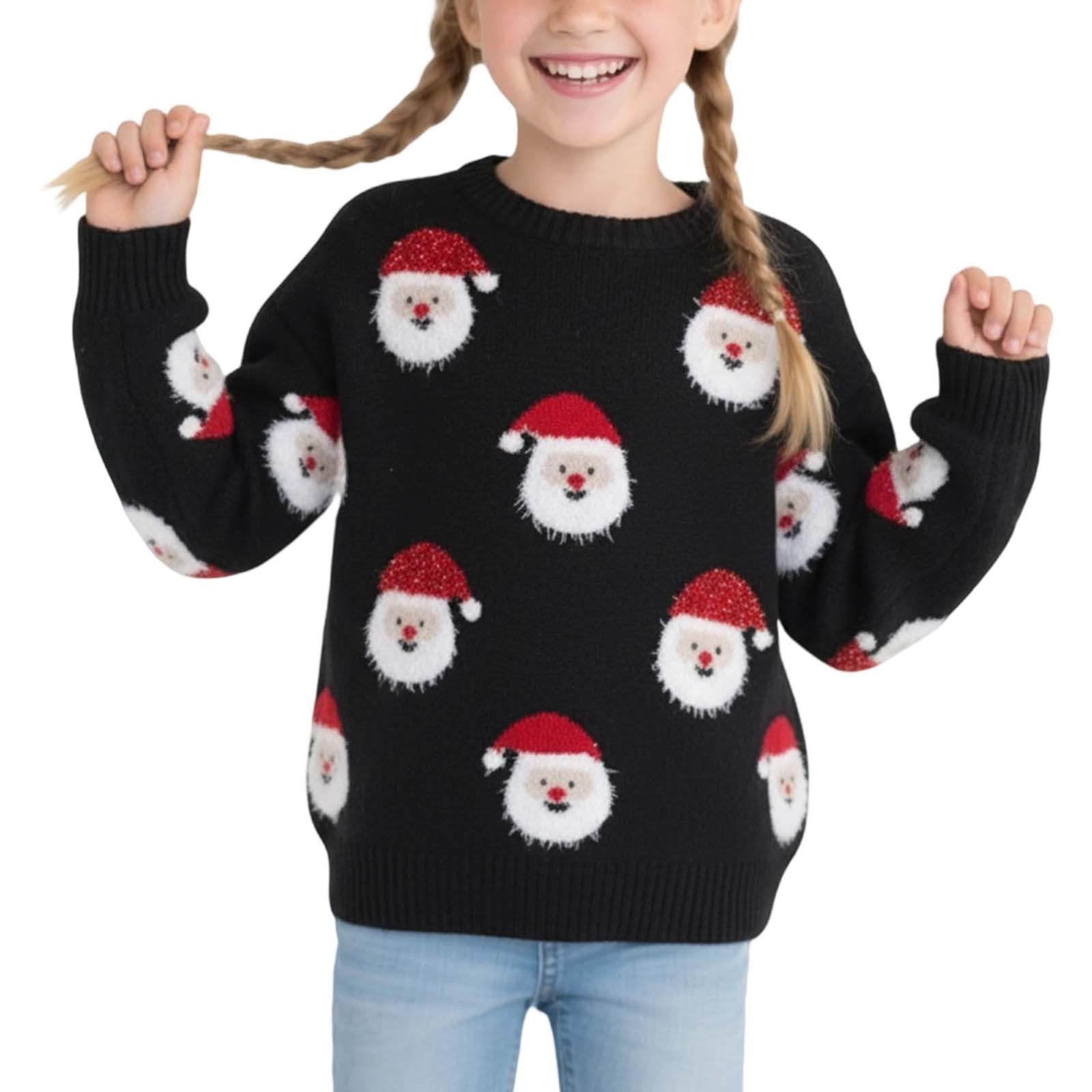 Pull de Noël fille de 18 mois à 8 ans tricoté chaud motif Père Noël