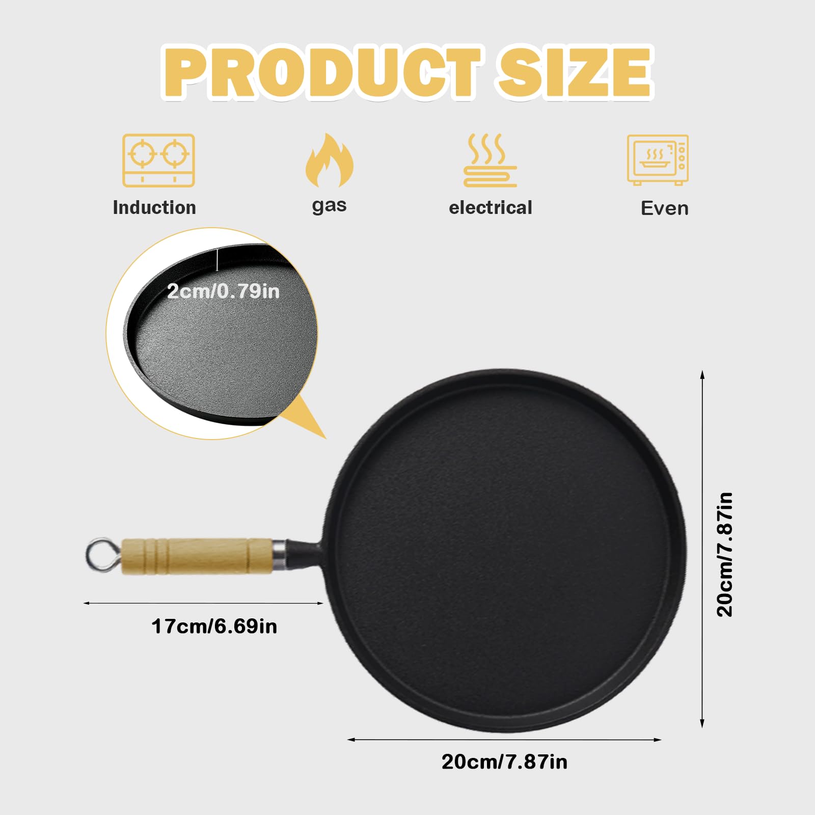 Bechoanigel Poêle En Fonte,26cm Ronde En Fonte Avec Poignée