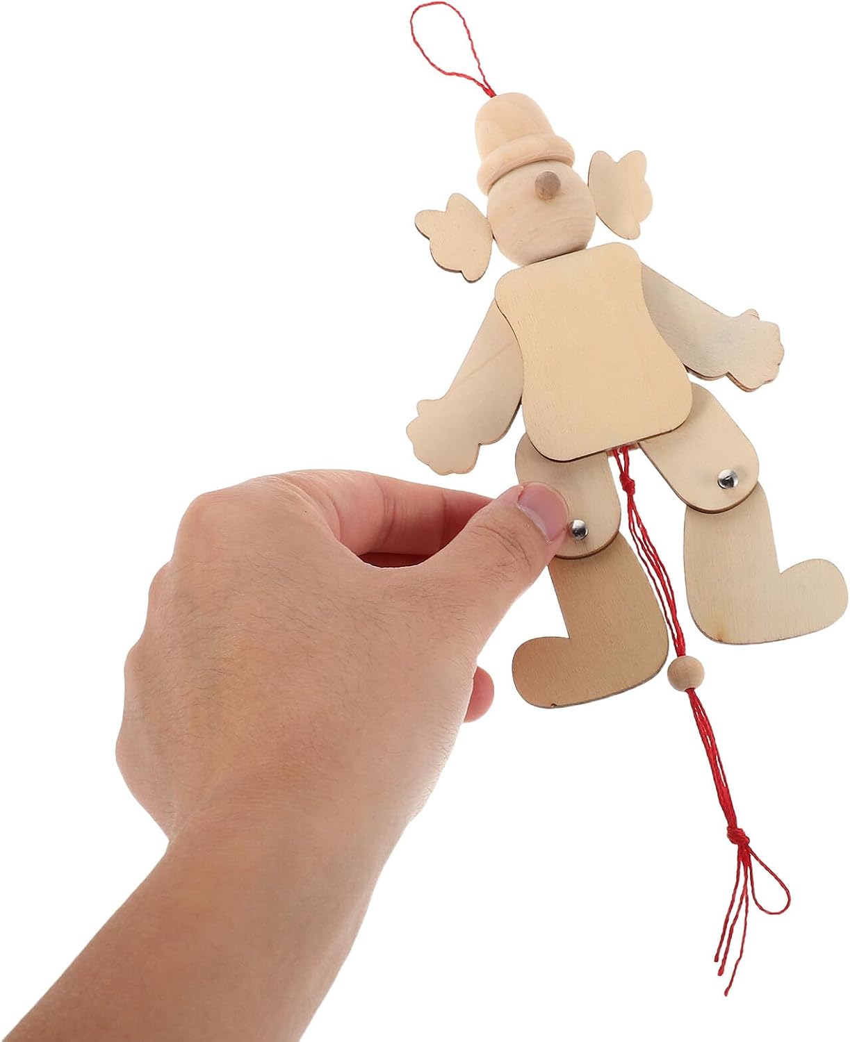 6pcs Interactive Wooden Clown Puppets Pull String Marionette Unfinished Craft Dolls for DIY Painting Pretend Use Educational Activities Family Fun