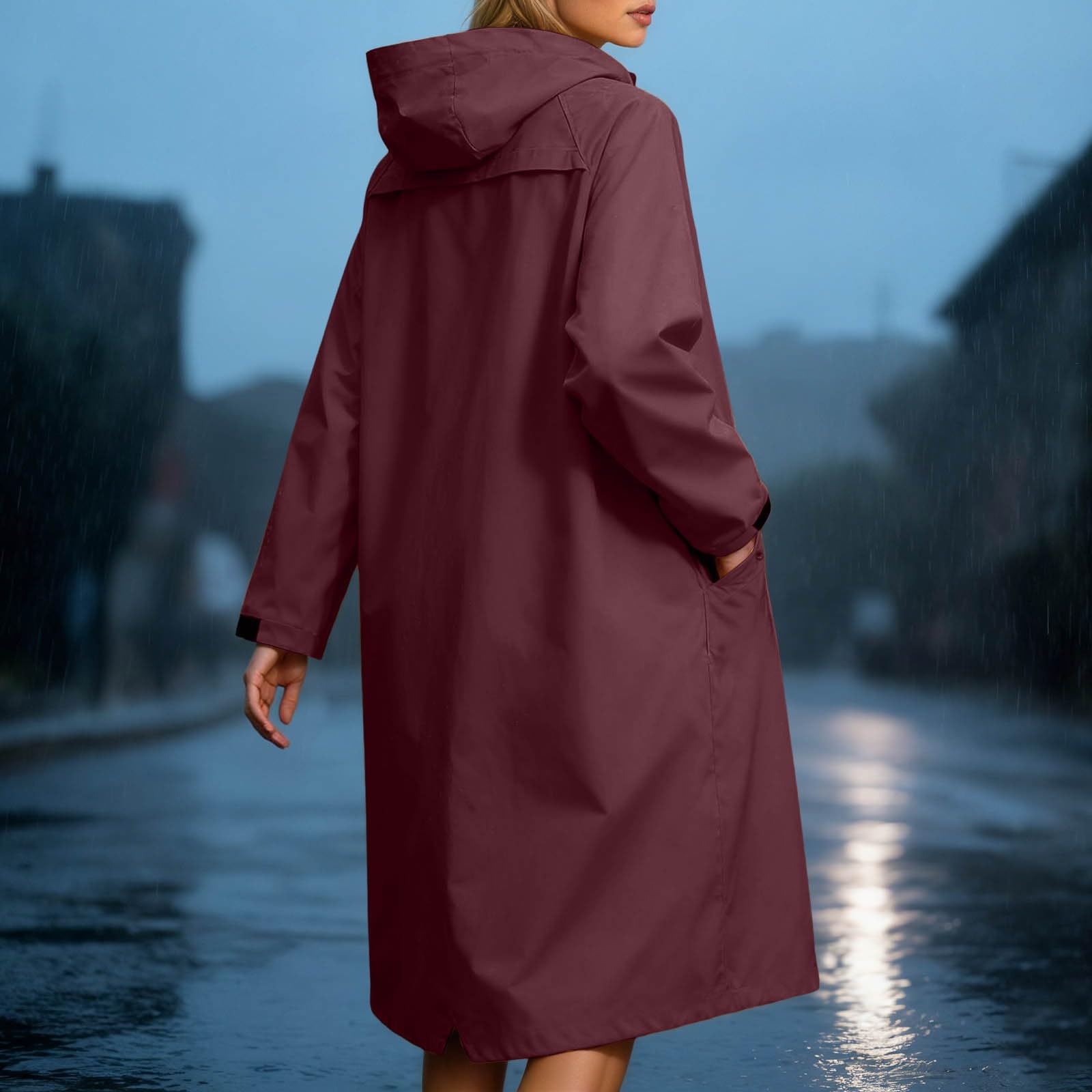Generisch Chubasquero largo para mujer y hombre, impermeable, plegable, poncho de lluvia reutilizable, chaqueta de lluvia para bicicleta, chaqueta con capucha, chaqueta de color sólido para exteriores