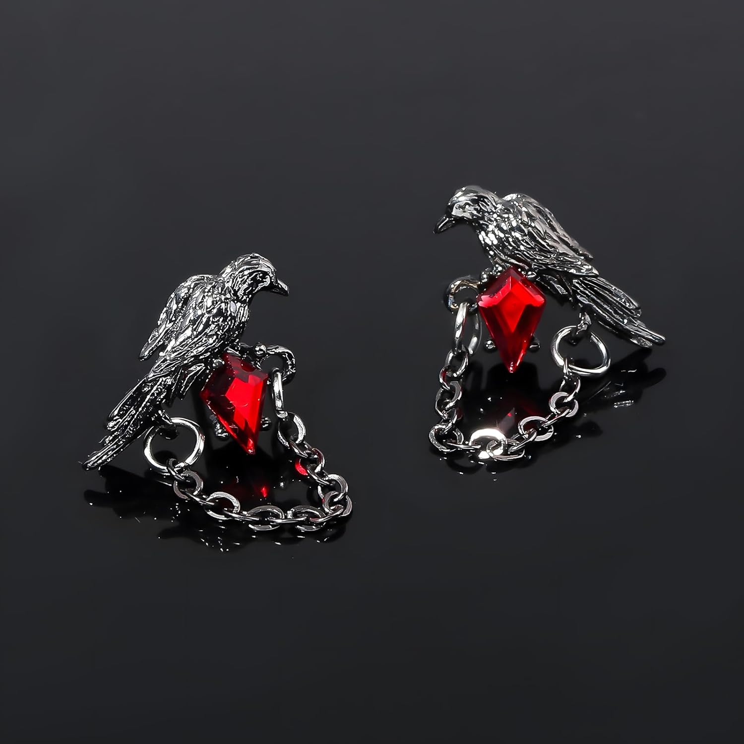 Gothic Black Crow Stud Earrings for Women Love and Deepspace Crow Earrings Hip Hop Punk Red Zircon Crow Earring - Image 4