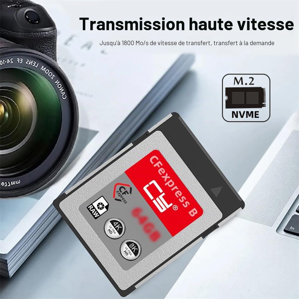 cablecc Adaptateur de carte mémoire CFEXPRESS 128 Go type B CFE CFB compatible avec XS Camera 8K RAW - Extension PCIE