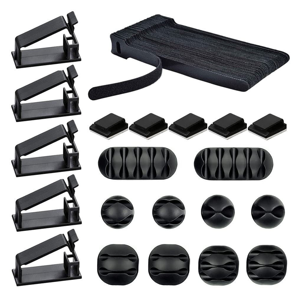 Clip Fermacavi Adesive 3M (5 Pezzi) - Set Organizer Per Cavi USB E Alimentazione Per Scrivania E Auto - Gestione Cavi Nera - 3