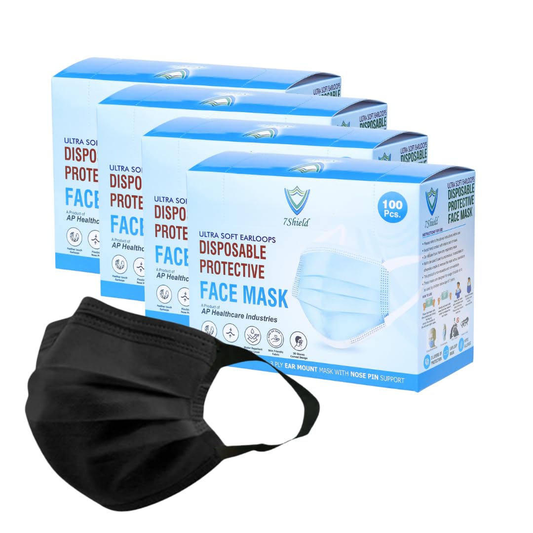 Disposable 3Ply Face Mask - Ultra Soft Fabric Wide Ear Loop, Comfortable, Inbuilt Plastic Coated Nose Pin, CE and ISO Certified, Convenient Box Black-picture-47